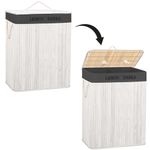 Market - Spalare si intretinere rufe - Uscatoare de rufe si accesorii - Cos pentru rufe din bambus, pliabil, cu 2 compartimente, volum 105 L, 63x52x33 cm, alb si gri inchis - Infinity.ro