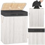 Market - Spalare si intretinere rufe - Uscatoare de rufe si accesorii - Cos pentru rufe din bambus, pliabil, cu 2 compartimente, volum 105 L, 63x52x33 cm, alb si gri inchis - Infinity.ro