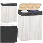 Market - Spalare si intretinere rufe - Uscatoare de rufe si accesorii - Cos pentru rufe din bambus, pliabil, cu 2 compartimente, volum 105 L, 63x52x33 cm, alb si gri inchis - Infinity.ro