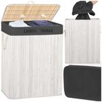 Market - Spalare si intretinere rufe - Uscatoare de rufe si accesorii - Cos pentru rufe din bambus, pliabil, cu 2 compartimente, volum 105 L, 63x52x33 cm, alb si gri inchis - Infinity.ro