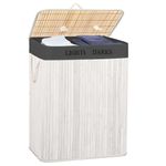 Market - Spalare si intretinere rufe - Uscatoare de rufe si accesorii - Cos pentru rufe din bambus, pliabil, cu 2 compartimente, volum 105 L, 63x52x33 cm, alb si gri inchis - Infinity.ro