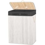 Market - Spalare si intretinere rufe - Uscatoare de rufe si accesorii - Cos pentru rufe din bambus, pliabil, cu 2 compartimente, volum 105 L, 63x52x33 cm, alb si gri inchis - Infinity.ro