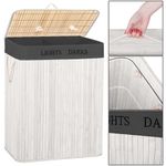 Market - Spalare si intretinere rufe - Uscatoare de rufe si accesorii - Cos pentru rufe din bambus, pliabil, cu 2 compartimente, volum 105 L, 63x52x33 cm, alb si gri inchis - Infinity.ro