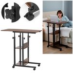 Casa si Gradina - Mobilier - Mese si birouri - Birouri - Birou reglabil pe inaltime cu rafturi si roti, blat din lemn si structura metalica, 80x40x76-86 cm, maro inchis - Infinity.ro