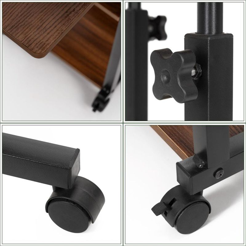 Casa si Gradina - Mobilier - Mese si birouri - Birouri - Birou reglabil pe inaltime cu rafturi si roti, blat din lemn si structura metalica, 80x40x76-86 cm, maro inchis - Infinity.ro
