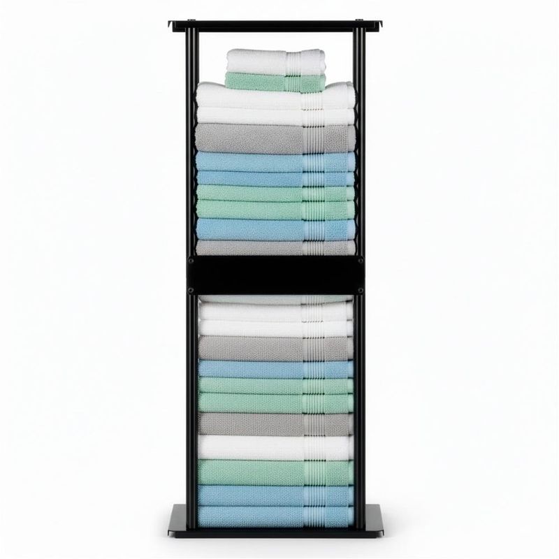 Casa si Gradina - Sanitare - Suporturi si accesorii baie - Accesorii baie - Raft metalic pentru prosoape, structura cu finisaj mat, accesorii montaj incluse, 31x15x77 cm, negru - Infinity.ro