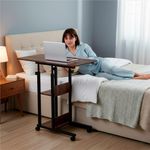 Casa si Gradina - Mobilier - Mese si birouri - Birouri - Birou reglabil pe inaltime cu rafturi si roti, blat din lemn si structura metalica, 80x40x76-86 cm, maro inchis - Infinity.ro