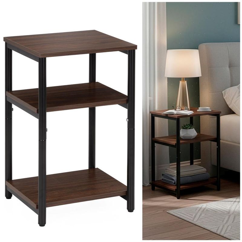 Casa si Gradina - Mobilier - Comode si corpuri - Noptiere - Noptiera cu 3 rafturi din PAL si cadru metalic, 35x31x59 cm, maro inchis - Infinity.ro