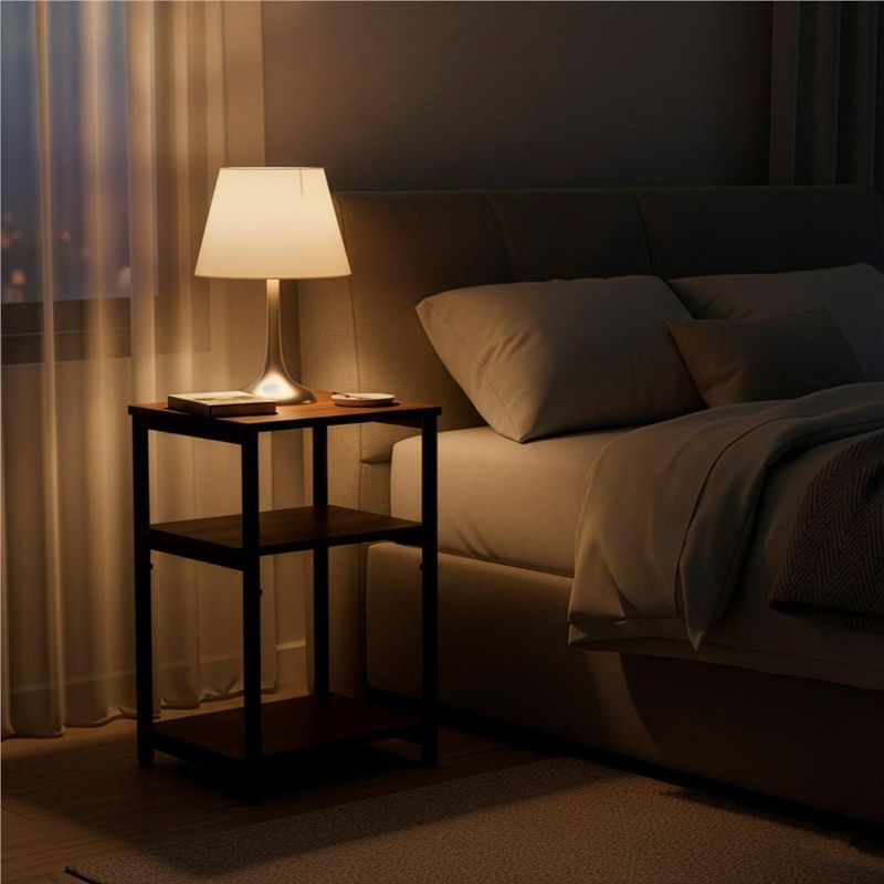 Casa si Gradina - Mobilier - Comode si corpuri - Noptiere - Noptiera cu 3 rafturi din PAL si cadru metalic, 35x31x59 cm, maro inchis - Infinity.ro