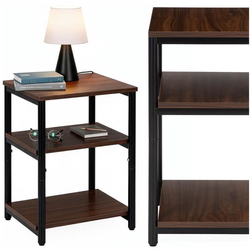 Casa si Gradina - Mobilier - Comode si corpuri - Noptiere - Noptiera cu 3 rafturi din PAL si cadru metalic, 35x31x59 cm, maro inchis - Infinity.ro