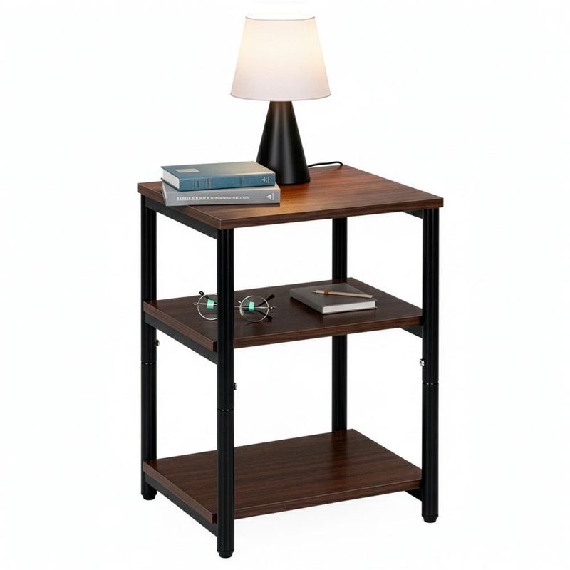 Casa si Gradina - Mobilier - Comode si corpuri - Noptiere - Noptiera cu 3 rafturi din PAL si cadru metalic, 35x31x59 cm, maro inchis - Infinity.ro