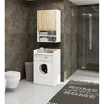 Casa si Gradina - Mobilier - Mobilier baie - Corpuri baie - Dulap baie suspendat, cu 2 usi si 2 rafturi deschise, PAL 16 mm, 64x30x94 cm, alb si stejar sonoma - Infinity.ro