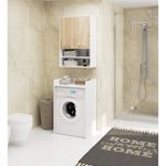Casa si Gradina - Mobilier - Mobilier baie - Corpuri baie - Dulap baie suspendat, cu 2 usi si 2 rafturi deschise, PAL 16 mm, 64x30x94 cm, alb si stejar sonoma - Infinity.ro