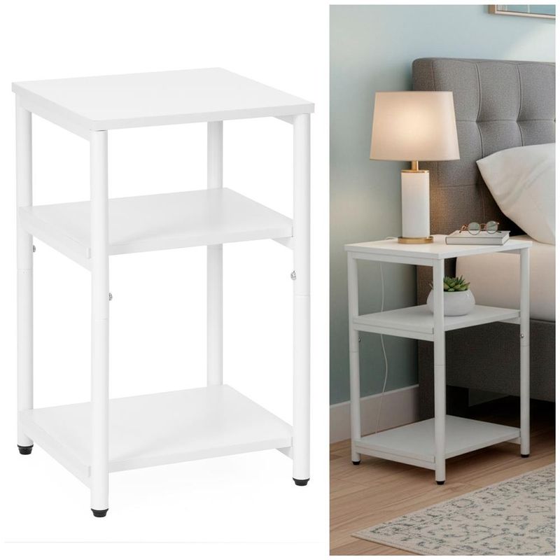 Casa si Gradina - Mobilier - Comode si corpuri - Noptiere - Noptiera cu 3 rafturi din PAL si cadru metalic, 35x31x59 cm, alb - Infinity.ro