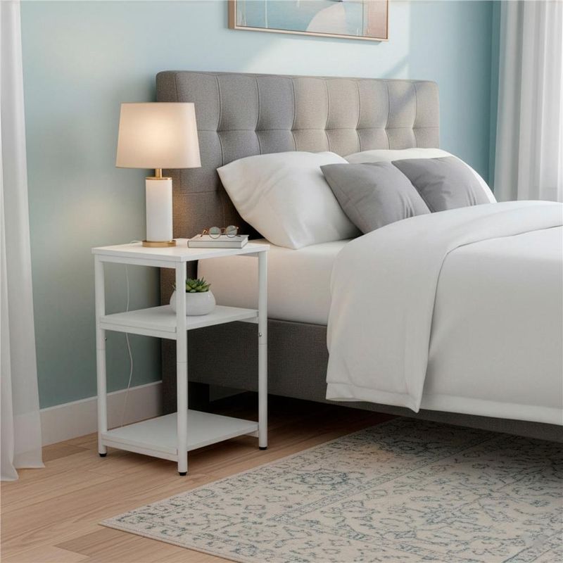 Casa si Gradina - Mobilier - Comode si corpuri - Noptiere - Noptiera cu 3 rafturi din PAL si cadru metalic, 35x31x59 cm, alb - Infinity.ro