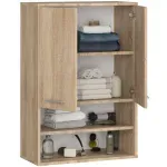 Casa si Gradina - Mobilier - Mobilier baie - Corpuri baie - Dulap baie suspendat, cu 2 usi si 2 rafturi deschise, PAL 16 mm, 64x30x94 cm, stejar sonoma - Infinity.ro