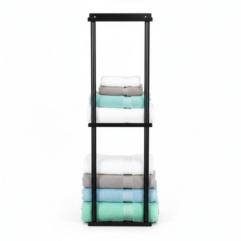 Casa si Gradina - Mobilier - Mobilier baie - Corpuri baie - Raft metalic pentru prosoape, structura cu finisaj mat, accesorii montaj incluse, 25x16x76 cm, negru - Infinity.ro