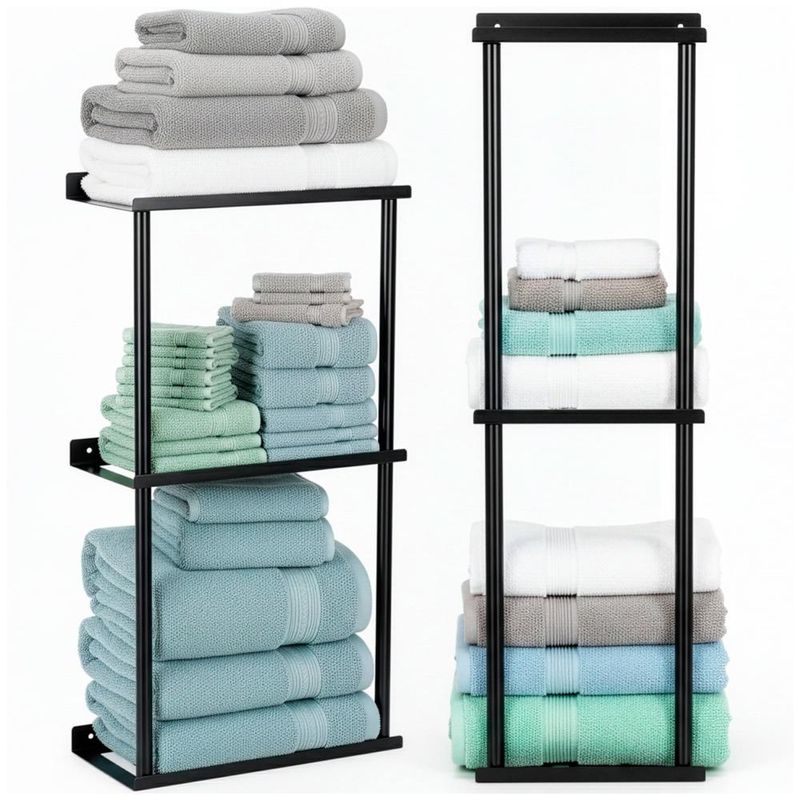 Casa si Gradina - Mobilier - Mobilier baie - Corpuri baie - Raft metalic pentru prosoape, structura cu finisaj mat, accesorii montaj incluse, 25x16x76 cm, negru - Infinity.ro