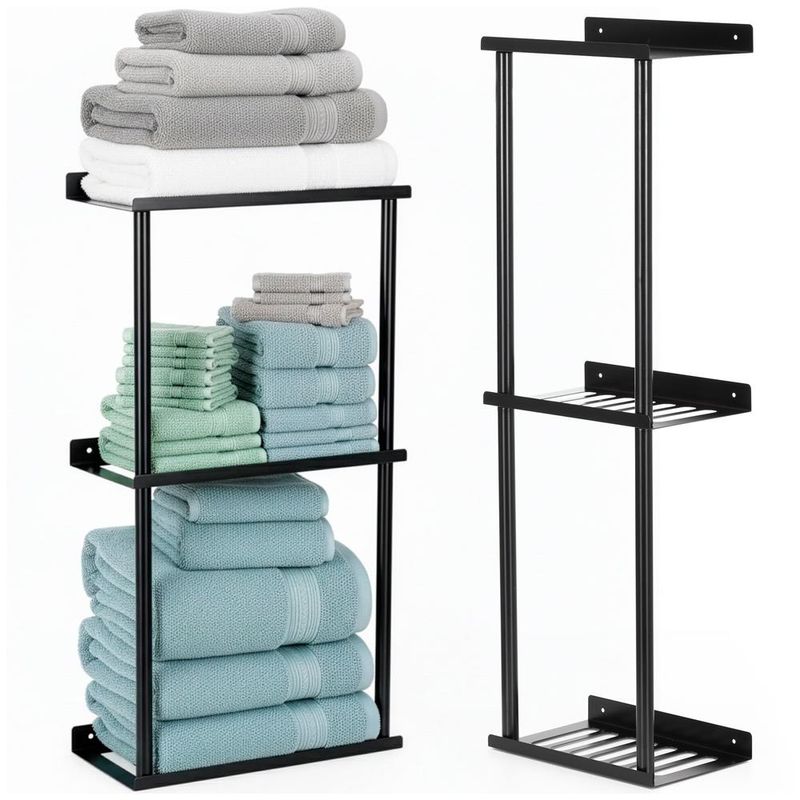 Casa si Gradina - Mobilier - Mobilier baie - Corpuri baie - Raft metalic pentru prosoape, structura cu finisaj mat, accesorii montaj incluse, 25x16x76 cm, negru - Infinity.ro