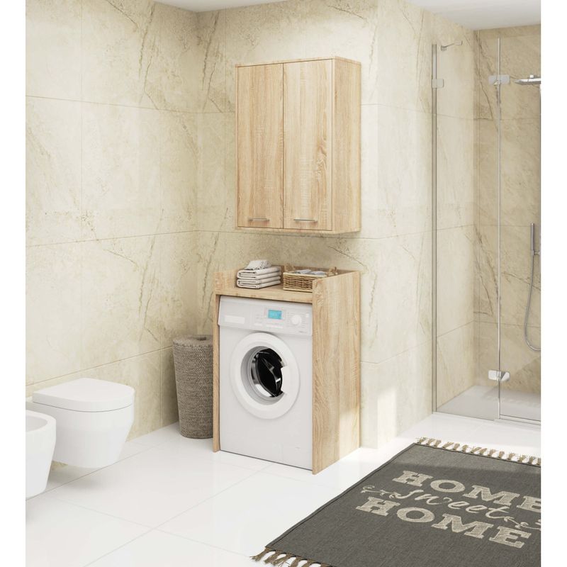 Casa si Gradina - Mobilier - Mobilier baie - Corpuri baie - Dulap baie suspendat, cu 2 usi si 4 rafturi interioare, PAL 16 mm, 64x30x94 cm, stejar sonoma - Infinity.ro