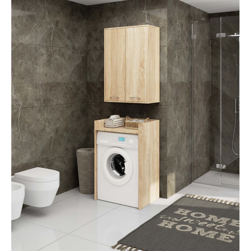 Casa si Gradina - Mobilier - Mobilier baie - Corpuri baie - Dulap baie suspendat, cu 2 usi si 4 rafturi interioare, PAL 16 mm, 64x30x94 cm, stejar sonoma - Infinity.ro