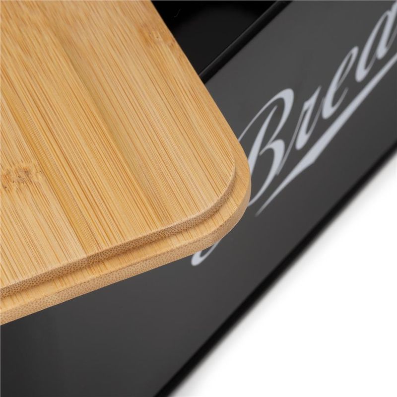 Casa si Gradina - Bucatarie si vesela - Organizare si depozitare bucatarie - Cutii alimentare - Cutie pentru paine din metal cu capac din bambus, finisaj lucios, 33x18x14 cm, negru - Infinity.ro