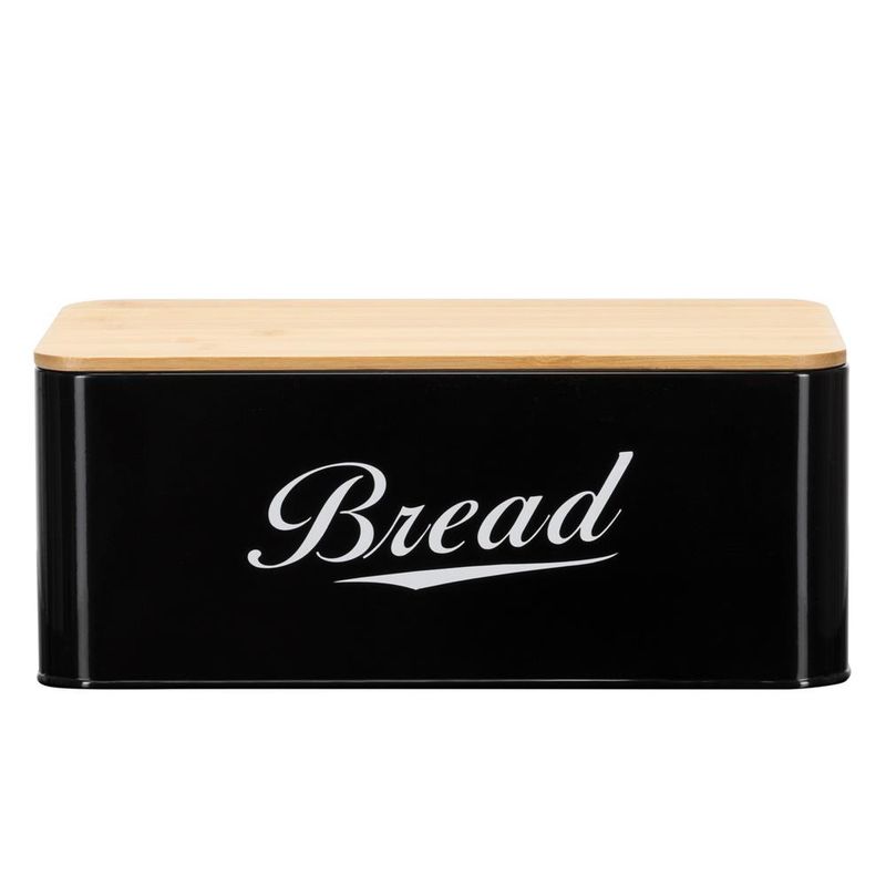 Casa si Gradina - Bucatarie si vesela - Organizare si depozitare bucatarie - Cutii alimentare - Cutie pentru paine din metal cu capac din bambus, finisaj lucios, 33x18x14 cm, negru - Infinity.ro