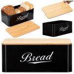 Casa si Gradina - Bucatarie si vesela - Organizare si depozitare bucatarie - Cutii alimentare - Cutie pentru paine din metal cu capac din bambus, finisaj lucios, 33x18x14 cm, negru - Infinity.ro