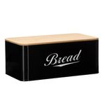 Casa si Gradina - Bucatarie si vesela - Organizare si depozitare bucatarie - Cutii alimentare - Cutie pentru paine din metal cu capac din bambus, finisaj lucios, 33x18x14 cm, negru - Infinity.ro