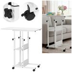Casa si Gradina - Mobilier - Mese si birouri - Birouri - Birou reglabil pe inaltime cu rafturi si roti, blat din lemn si structura metalica, 80x40x76-86 cm, alb - Infinity.ro