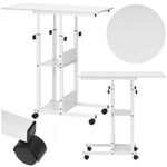 Casa si Gradina - Mobilier - Mese si birouri - Birouri - Birou reglabil pe inaltime cu rafturi si roti, blat din lemn si structura metalica, 80x40x76-86 cm, alb - Infinity.ro