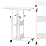 Casa si Gradina - Mobilier - Mese si birouri - Birouri - Birou reglabil pe inaltime cu rafturi si roti, blat din lemn si structura metalica, 80x40x76-86 cm, alb - Infinity.ro