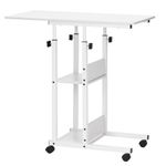 Casa si Gradina - Mobilier - Mese si birouri - Birouri - Birou reglabil pe inaltime cu rafturi si roti, blat din lemn si structura metalica, 80x40x76-86 cm, alb - Infinity.ro