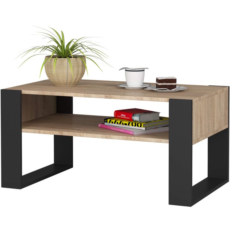 Casa si Gradina - Mobilier - Mese si birouri - Masute de cafea - Masuta de cafea Domi cu raft inferior, blat laminat, 92x50x45 cm, stejar sonoma si negru - Infinity.ro