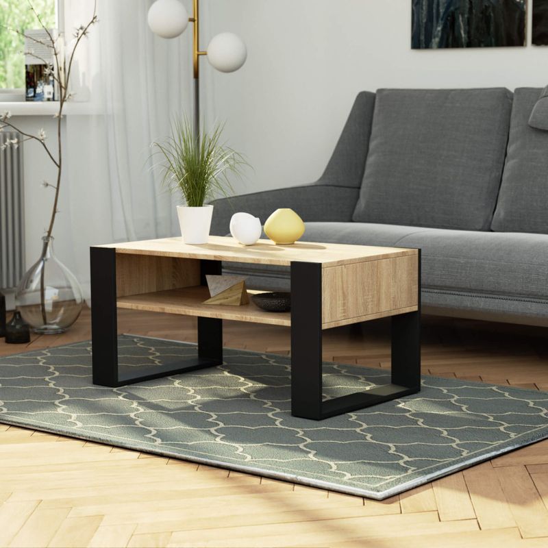 Casa si Gradina - Mobilier - Mese si birouri - Masute de cafea - Masuta de cafea Domi cu raft inferior, blat laminat, 92x50x45 cm, stejar sonoma si negru - Infinity.ro