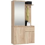 Casa si Gradina - Mobilier - Organizare si depozitare - Cuiere - Set hol Entro cu oglinda, cuier si spatii de depozitare, PAL laminat 16 mm, 95x35x183 cm, stejar sonoma - Infinity.ro