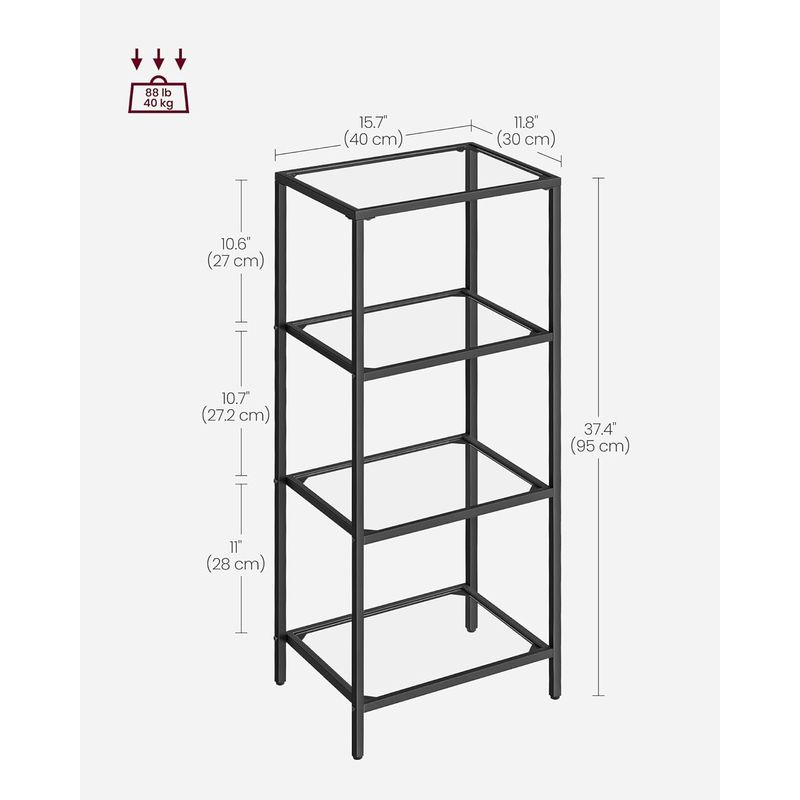 Casa si Gradina - Mobilier - Biblioteci si rafturi - Biblioteci - Raft cu trepte pentru dormitor, 4 etaje, din sticla securizata, cadru din otel, 30x95x40cm, negru - Infinity.ro