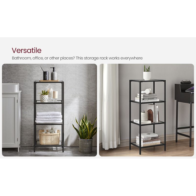 Casa si Gradina - Mobilier - Biblioteci si rafturi - Biblioteci - Raft cu trepte pentru dormitor, 4 etaje, din sticla securizata, cadru din otel, 30x95x40cm, negru - Infinity.ro