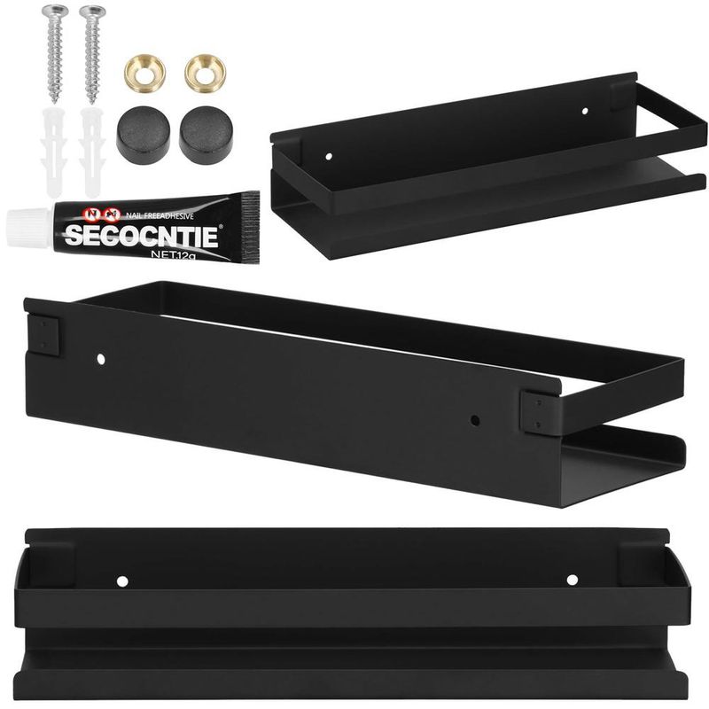 Casa si Gradina - Mobilier - Mobilier baie - Corpuri baie - Raft de baie cu 2 sisteme instalare pe perete, aluminiu, 30x10x6cm, negru - Infinity.ro