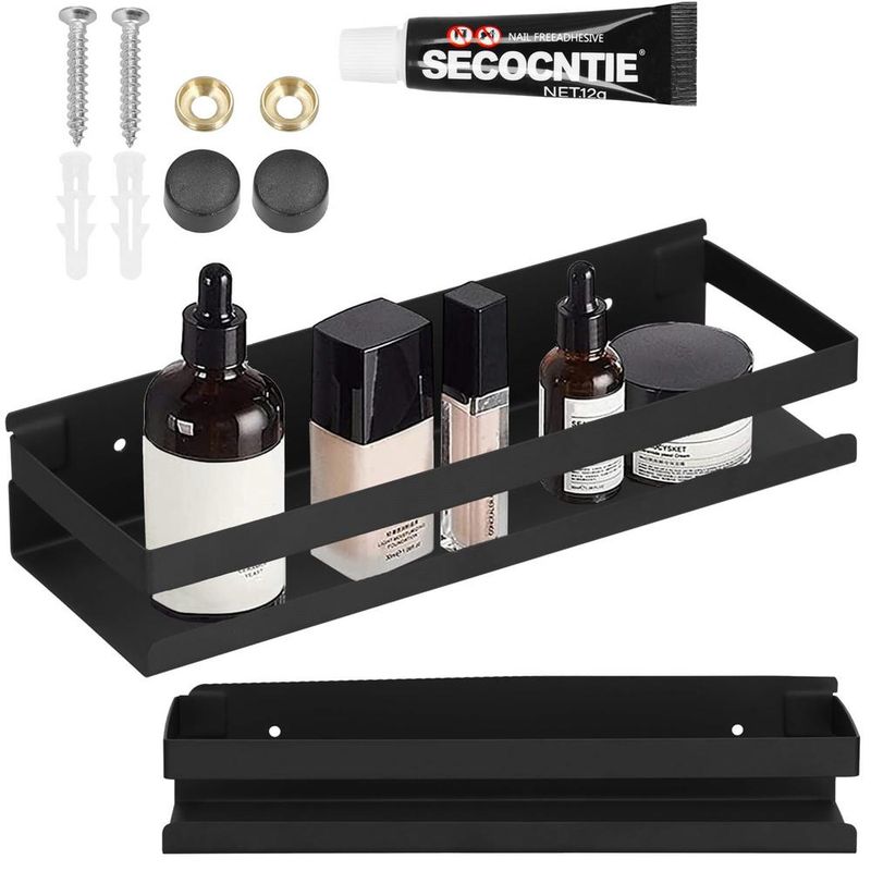 Casa si Gradina - Mobilier - Mobilier baie - Corpuri baie - Raft de baie cu 2 sisteme instalare pe perete, aluminiu, 30x10x6cm, negru - Infinity.ro