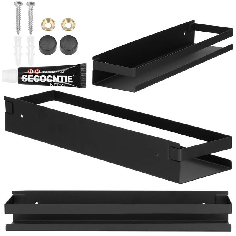 Casa si Gradina - Sanitare - Suporturi si accesorii baie - Suporturi baie - Raft de baie cu 2 sisteme instalare pe perete, aluminiu, 40x10x6cm, negru - Infinity.ro