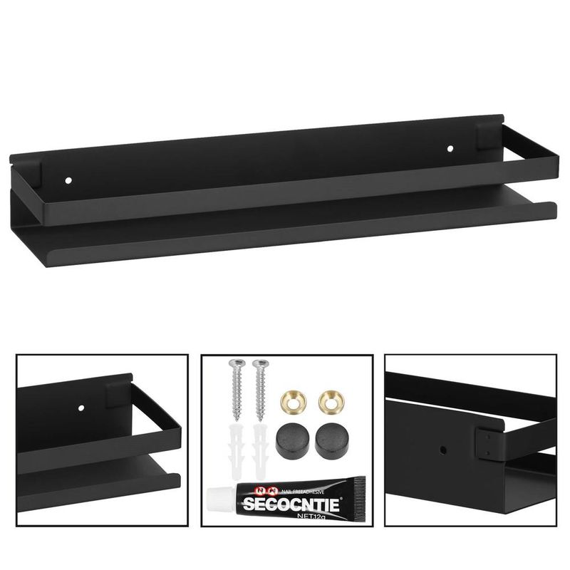 Casa si Gradina - Sanitare - Suporturi si accesorii baie - Suporturi baie - Raft de baie cu 2 sisteme instalare pe perete, aluminiu, 40x10x6cm, negru - Infinity.ro