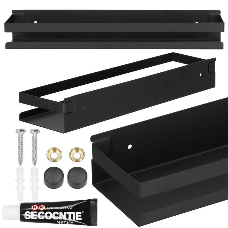 Casa si Gradina - Sanitare - Suporturi si accesorii baie - Suporturi baie - Raft de baie cu 2 sisteme instalare pe perete, aluminiu, 40x10x6cm, negru - Infinity.ro