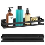 Casa si Gradina - Sanitare - Suporturi si accesorii baie - Suporturi baie - Raft de baie cu 2 sisteme instalare pe perete, aluminiu, 40x10x6cm, negru - Infinity.ro