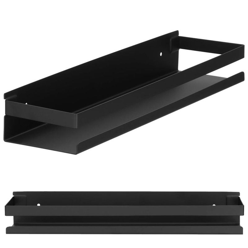 Casa si Gradina - Sanitare - Suporturi si accesorii baie - Suporturi baie - Raft de baie cu 2 sisteme instalare pe perete, aluminiu, 40x10x6cm, negru - Infinity.ro