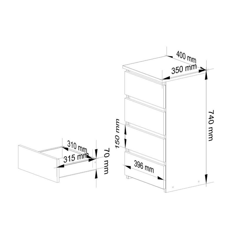 Casa si Gradina - Mobilier - Comode si corpuri - Comode - Comoda cu 4 sertare, PAL laminat 16mm, 40x35x74 cm, stejar sonoma - Infinity.ro