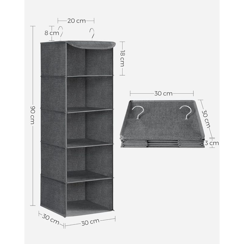 Casa si Gradina - Mobilier - Organizare si depozitare - Organizatoare pentru sertare si dulapuri - Raft suspendat organizator pentru dulapuri, pliabil, textil, 30x30x90cm, gri - Infinity.ro
