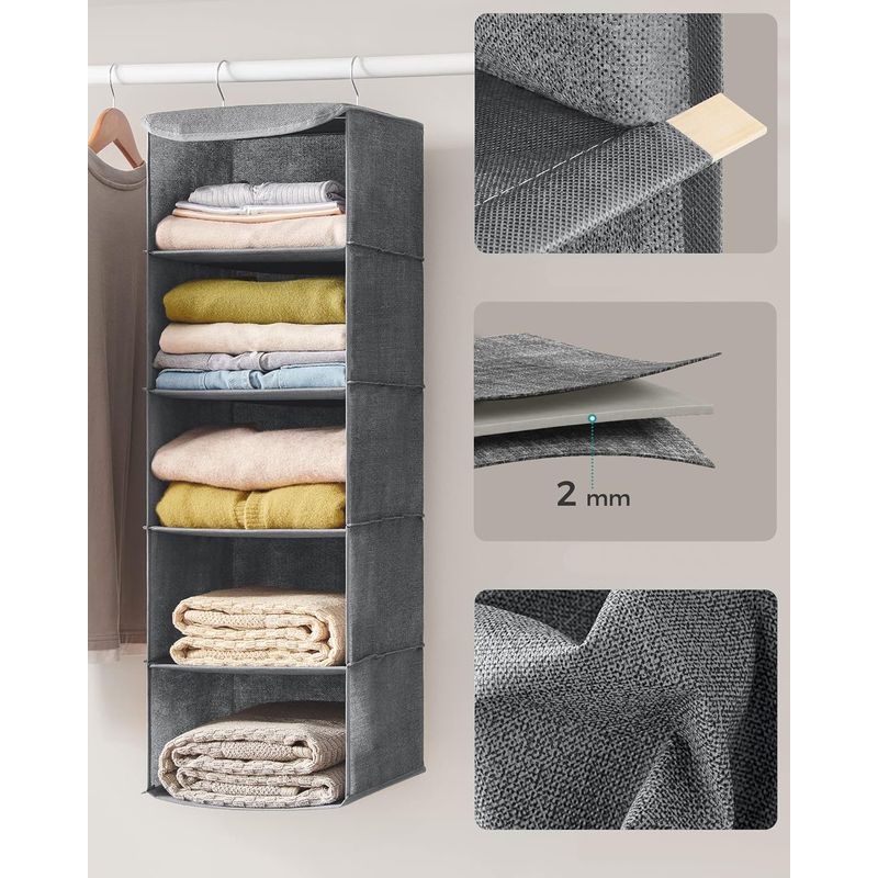 Casa si Gradina - Mobilier - Organizare si depozitare - Organizatoare pentru sertare si dulapuri - Raft suspendat organizator pentru dulapuri, pliabil, textil, 30x30x90cm, gri - Infinity.ro