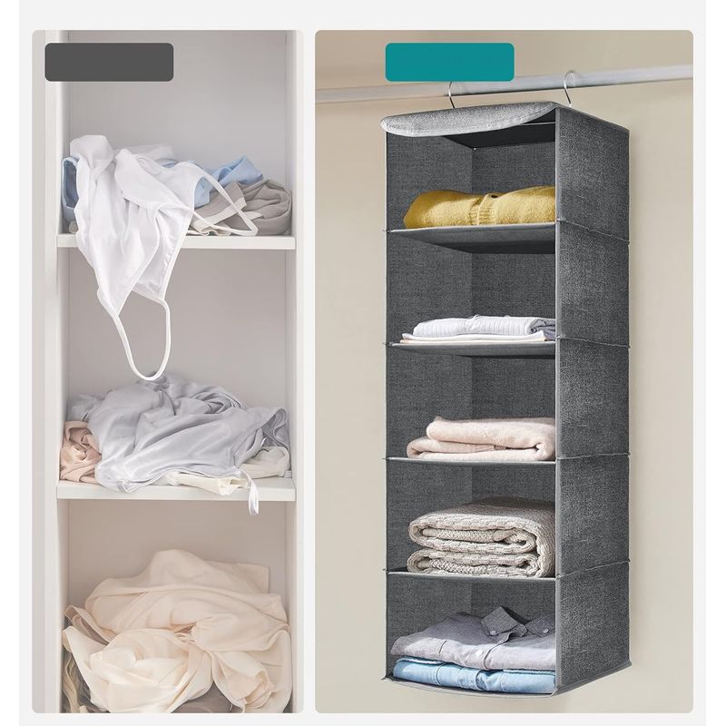 Casa si Gradina - Mobilier - Organizare si depozitare - Organizatoare pentru sertare si dulapuri - Raft suspendat organizator pentru dulapuri, pliabil, textil, 30x30x90cm, gri - Infinity.ro