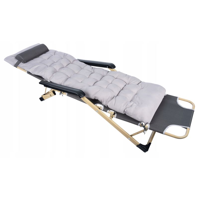 Casa si Gradina - Gradina si terasa - Mobilier exterior - Scaune si sezlonguri gradina - Sezlong pliabil pentru plaja sau gradina, cu perna si tetiera, functie pat, 64x178cm, gri - Infinity.ro